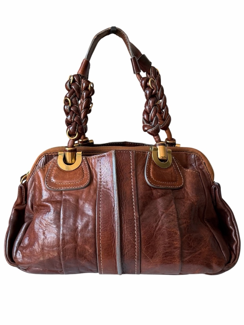 Chloé Héloïse Brown Distressed Leather Braided Shoulder Bag